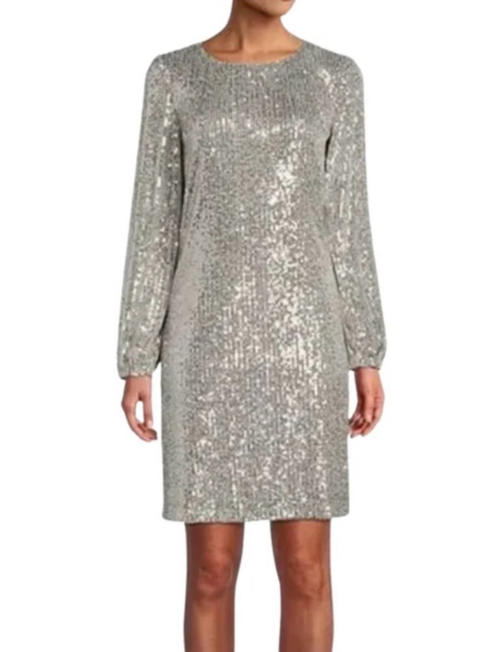 Preston & York | Silver Sequin long sleeve shift dress Women’s size 18 cocktail